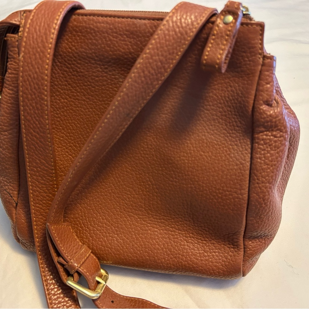 Liz Claiborne Elegant Tan Pebbled Leather Women's Bag with an outside pocket